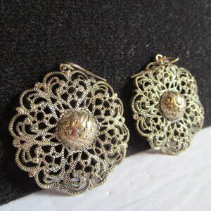Filigree Drop, Lace Flower, Earrings, Faux Patina, Large, Fashion, Silver tone